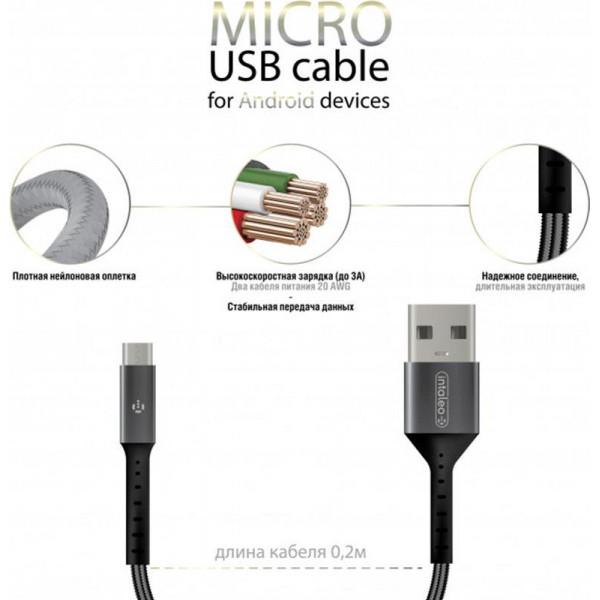 Кабель Intaleo CB0 USB-microUSB 0,2м Black/Grey (1283126495632) - фото 3