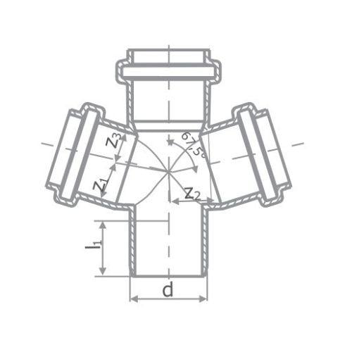 Крестовина канализационная бесшумная Pestan S-Line ⌀ 110х50х50 мм 45º - фото 2