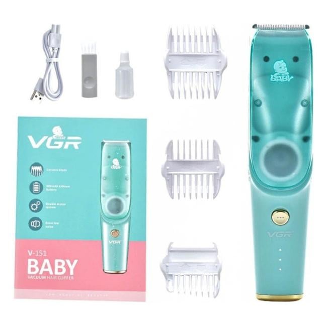 Машинка для стрижки дитячого волосся VGR V-151 акумуляторна безшумна зі збором волосся 3 насадки (718672)