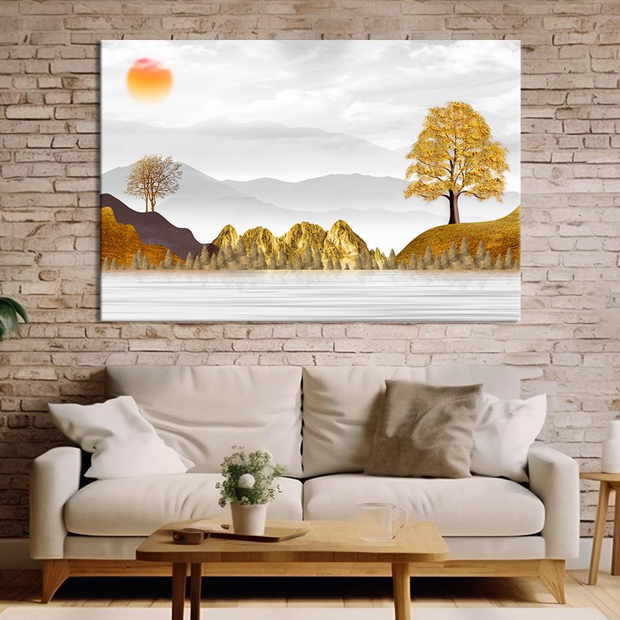 Картина на полотні Золоті гори і дерева 80x54 см (V459-1_L)