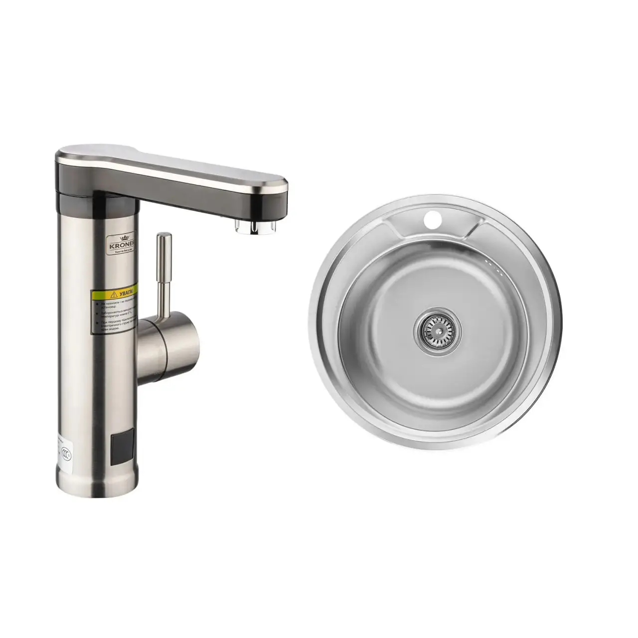 Комплект кухонная мойка Kroner и проточный водонагреватель Kroner Volt ESG089 с дисплеем (14517098)