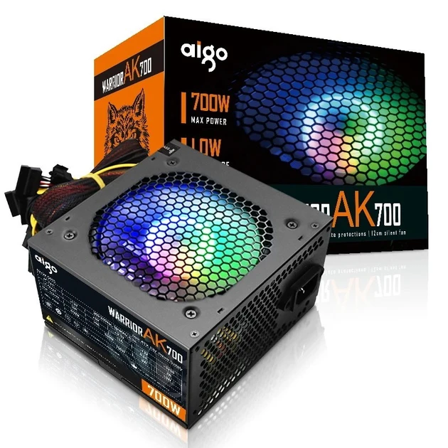 Блок питания Aigo Warrior AK700 для настольного RGB ПК/700W/120 мм/24 контакта/12В