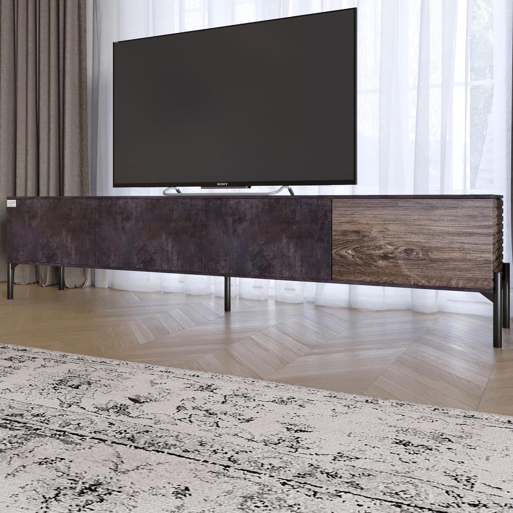 Тумба под телевизор Lion Грей на черных металлических ножках Бетон темный/Дерево (000-000-2466)