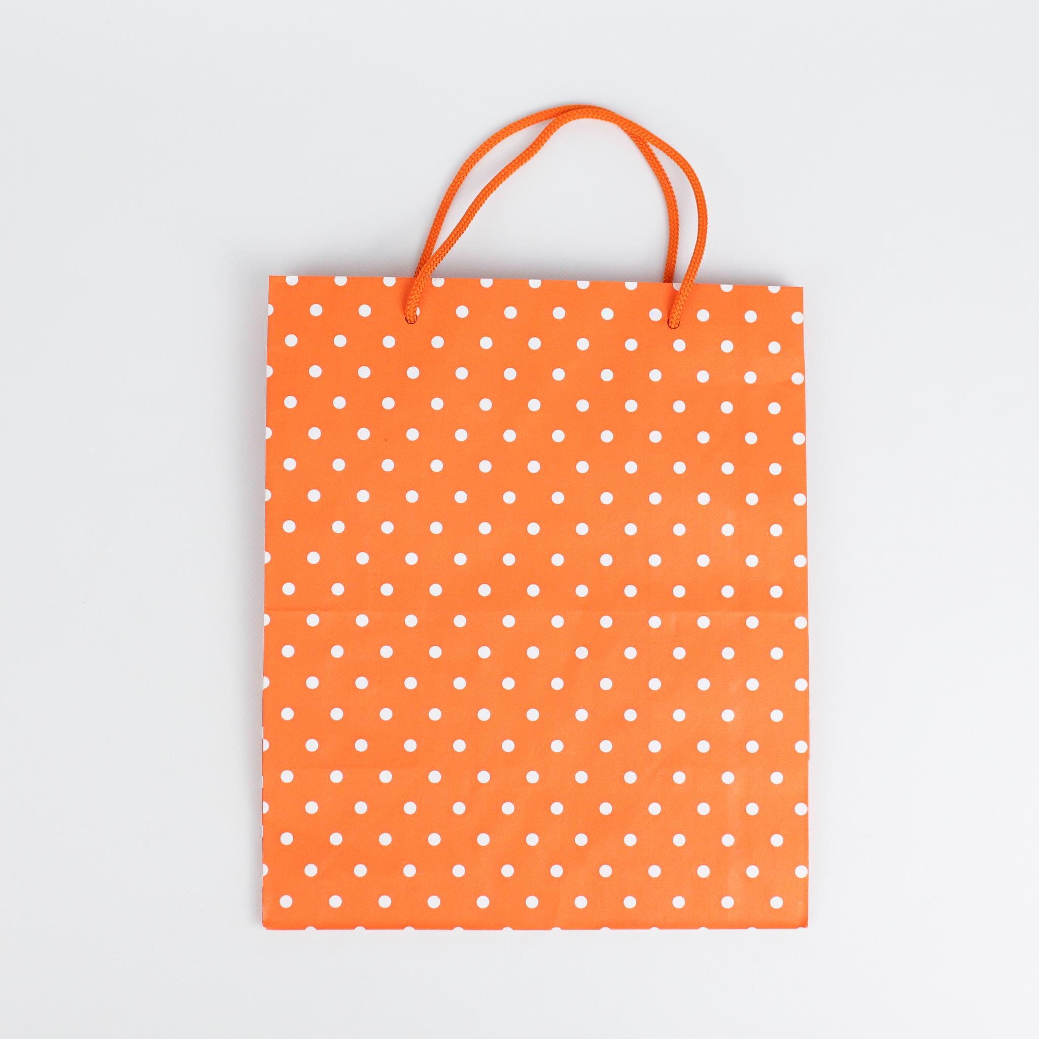 Пакет крафт в горошек с ручками веревками 20 шт. 260х150х320 мм Оранжевый - фото 2 Пакет крафт в горошек с ручками веревками 20 шт. 260х150х320 мм Оранжевый - фото 2