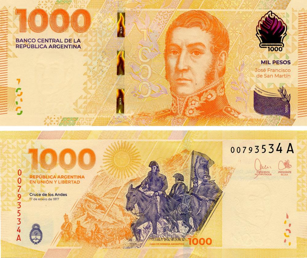 Коллекционная банкнота Аргентина 1000 песо 2023 UNC Pnew (Б17765)