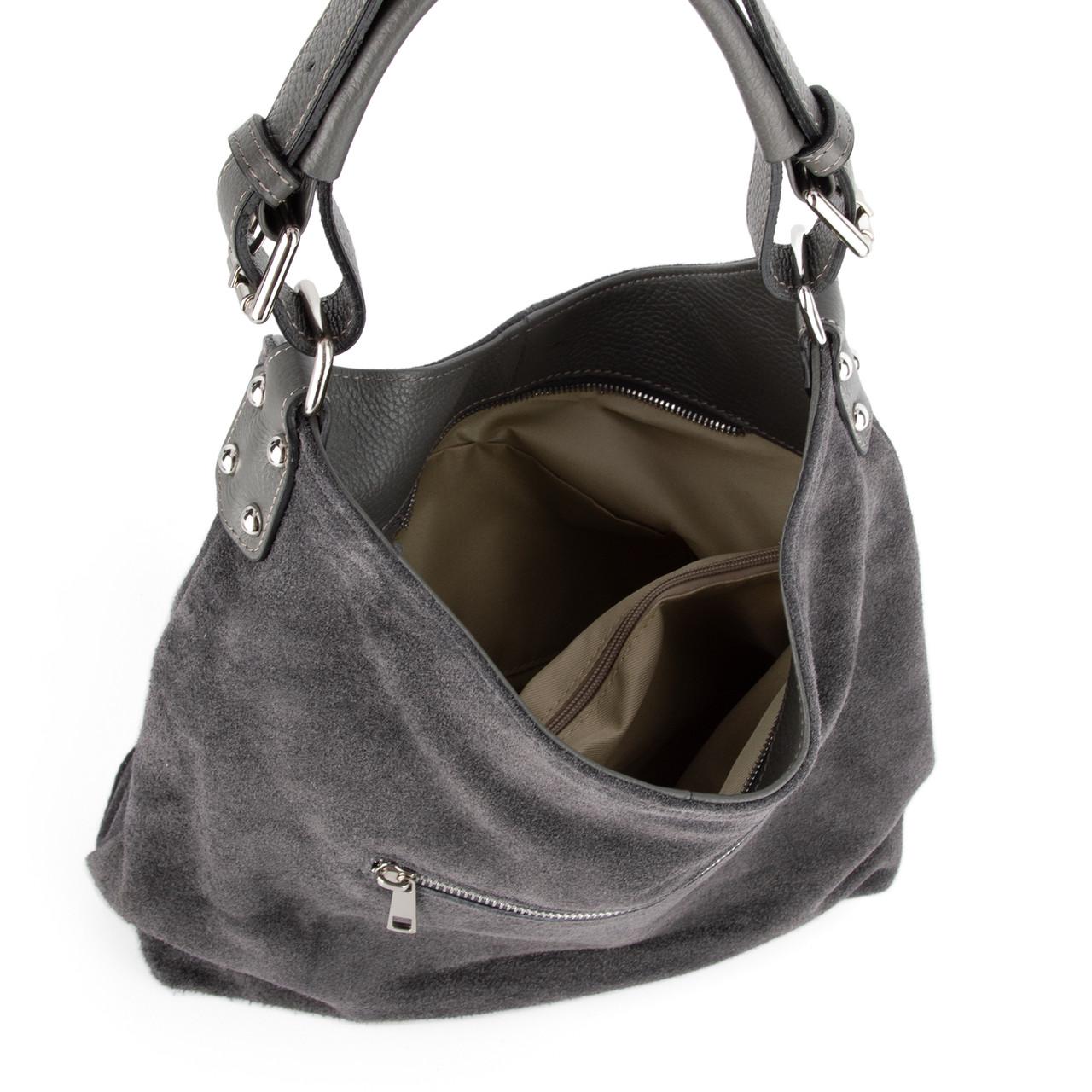 Сумка-шопер женская Virginia Conti 03735 замшевая Темно-серый (2735742759) - фото 5