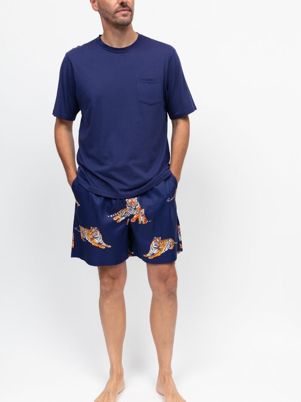 Пижама мужская Cyberjammies Indigo 3197-3196 футболка и шорты M Синий с принтом тигра (5051877655553)