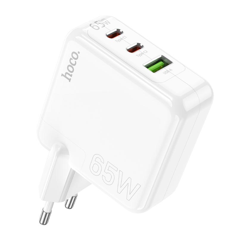 Зарядное устройство для телефона Hoco C115A Header PD65W GaN three-port 2C1A charger White (24720)