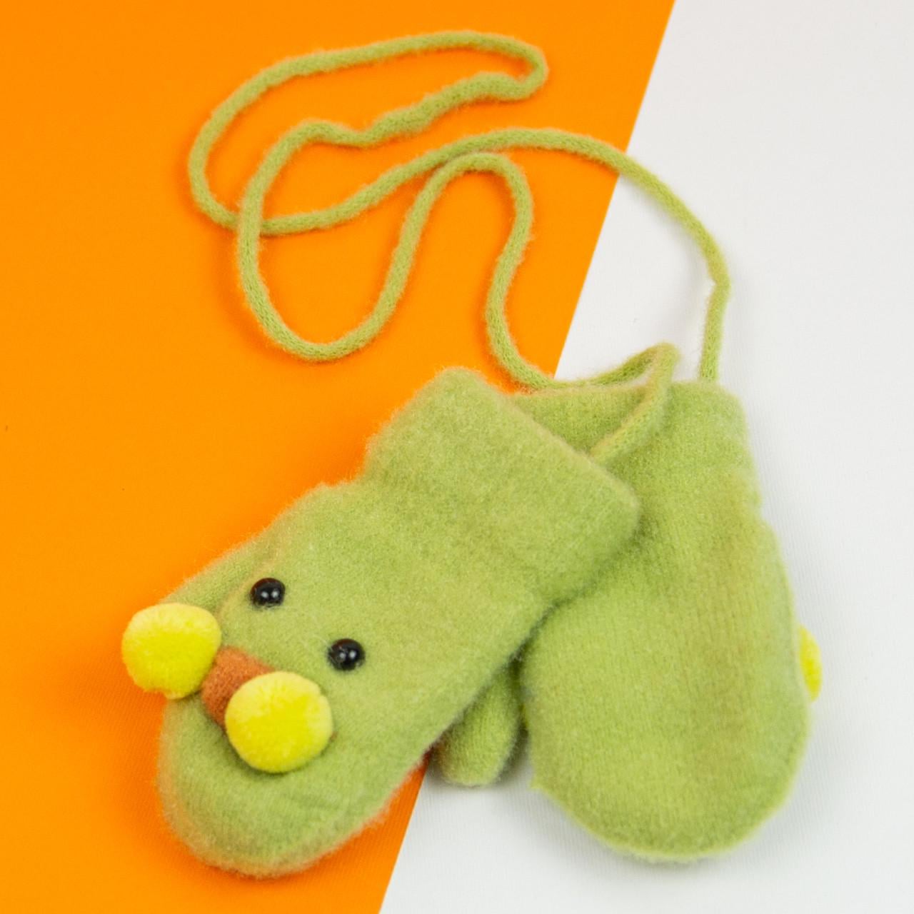 Детские варежки 6-12 месяцев зимние на веревочке с глазками 21-25-32 Зеленый (DR010016)