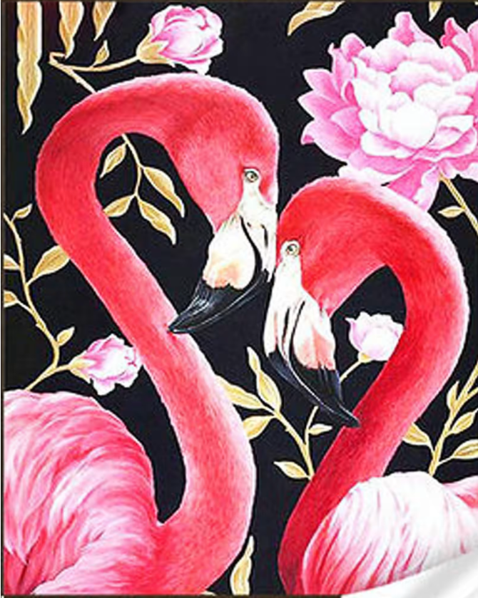Алмазная мозаика Strateg Розовые фламинго с цветами 30х40 см (GM86854)