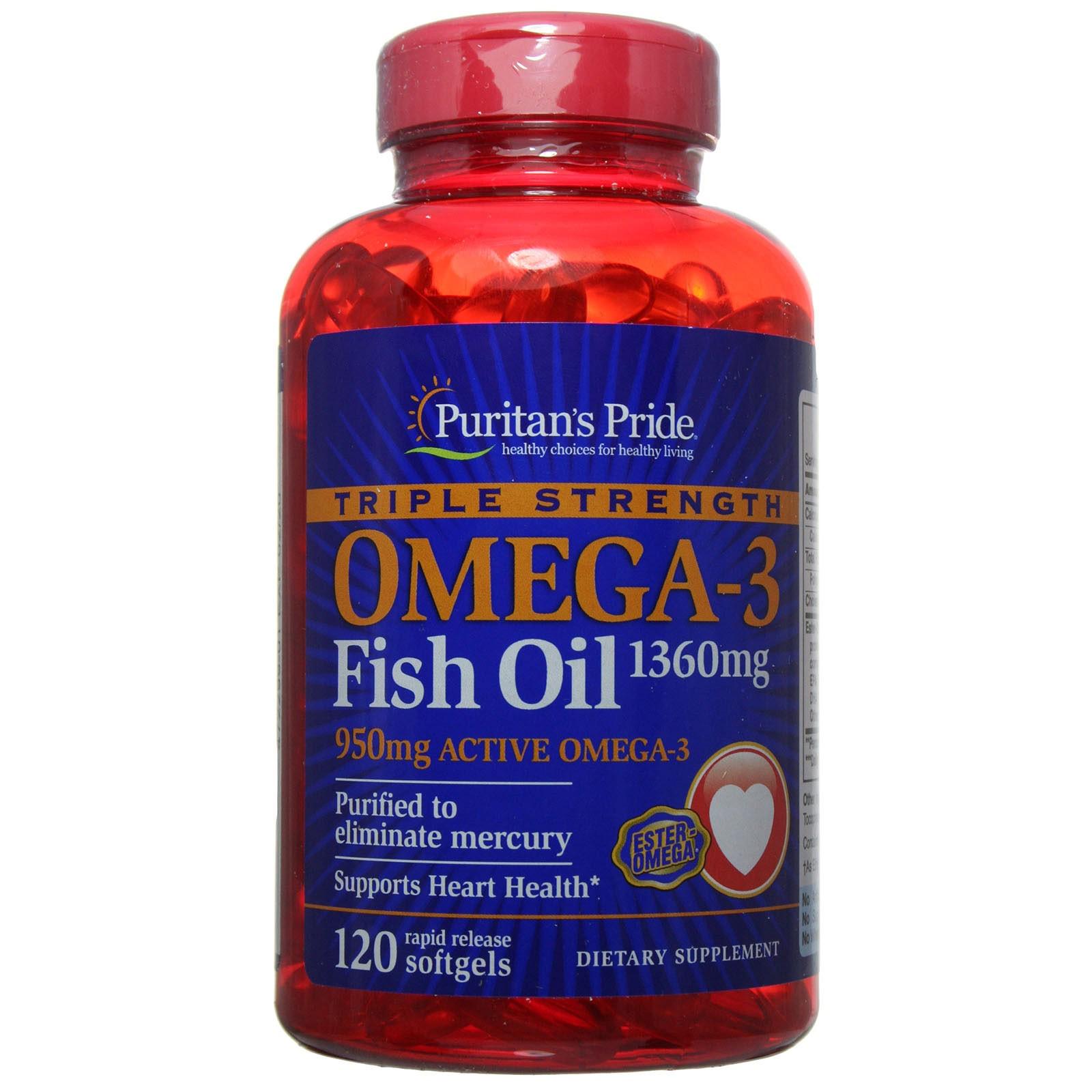 Риб'ячий жир Puritan's Pride Triple Strength Omega-3 потрійна сила 1400 мг 120 капсул (#016128)