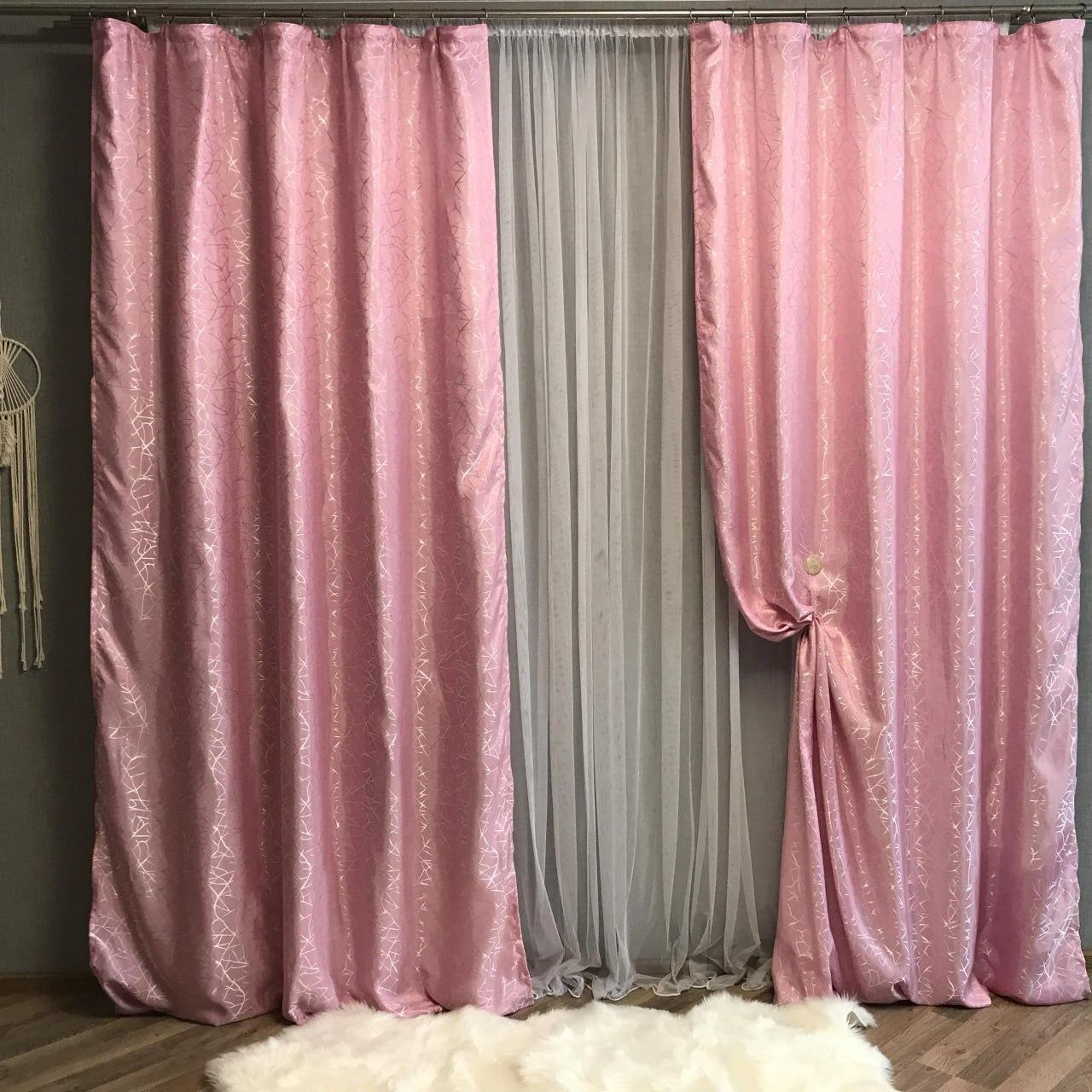 Штори для спальні Жаккард 300x270 см Рожевий (Е1011011B-02) Штори для спальні Жаккард 300x270 см Рожевий (Е1011011B-02)