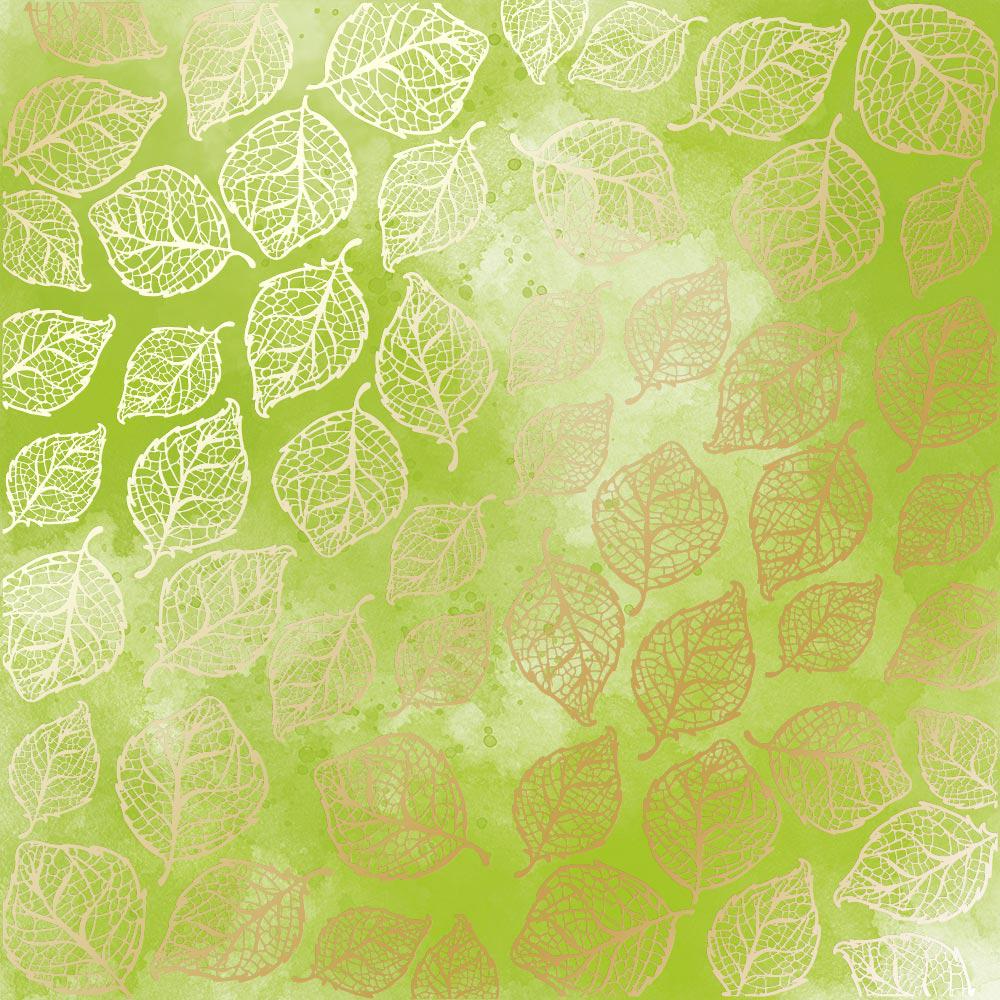 Лист бумаги односторонний Golden Delicate Leaves с фольгированием 30,5х30,5 см Light Green/Watercolor