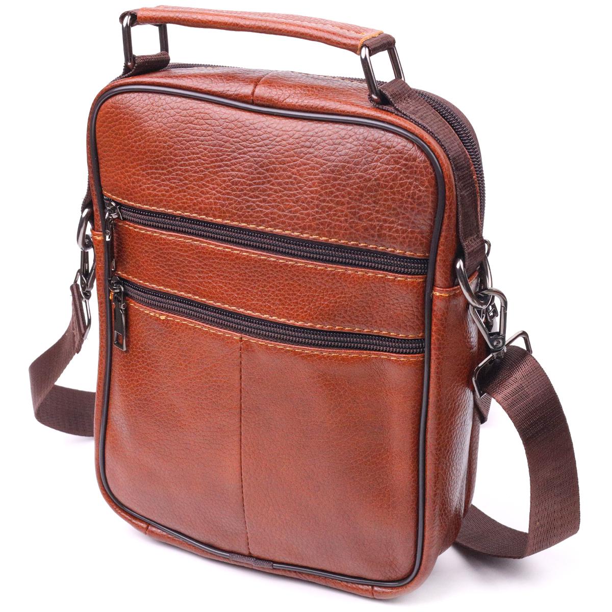 Сумка-мессенджер мужская с ручкой VINTAGE 21277 Bag из натуральной кожи 20х24,5х6 см Рыжий - фото 2