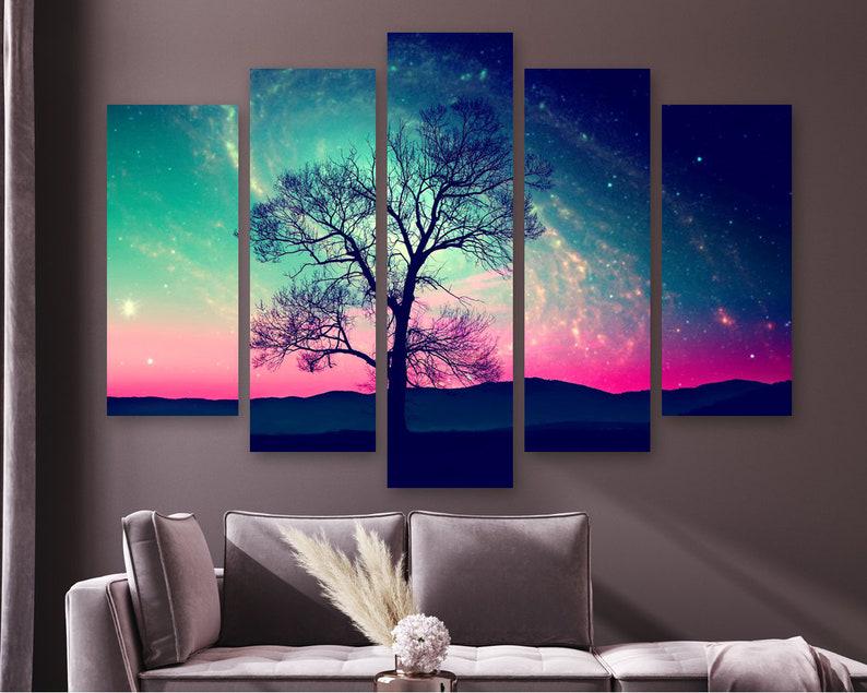 Модульная картина на холсте из пяти частей KIL Art Ночное небо и дерево 137x85 см (M51_L_424)