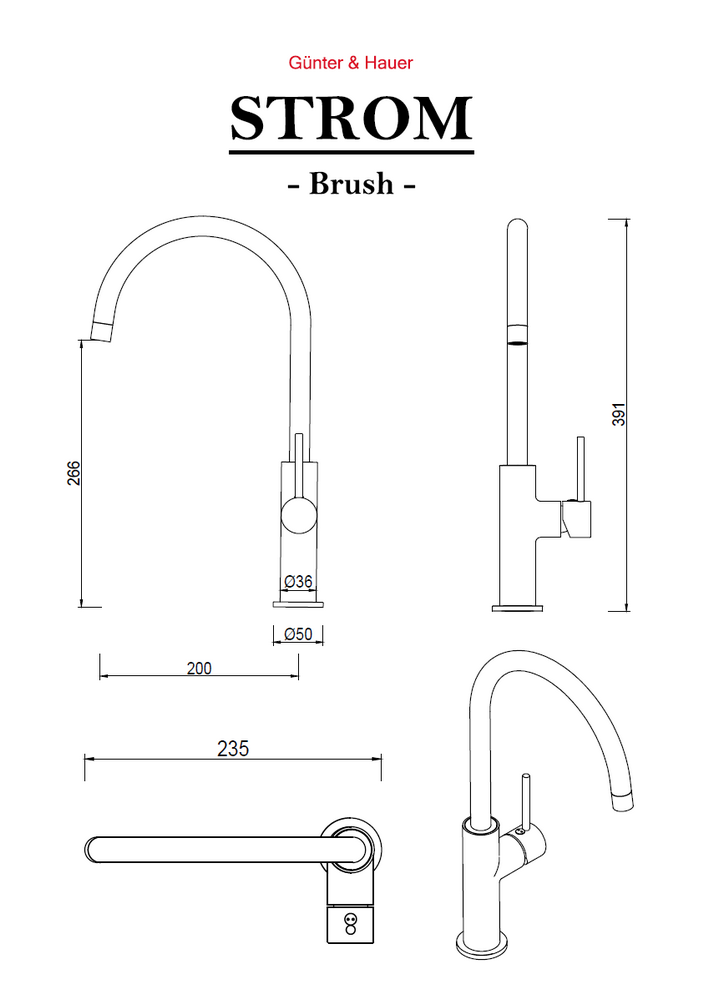 Змішувач кухонний Gunter&Hauer STROM Brush (7150) - фото 5