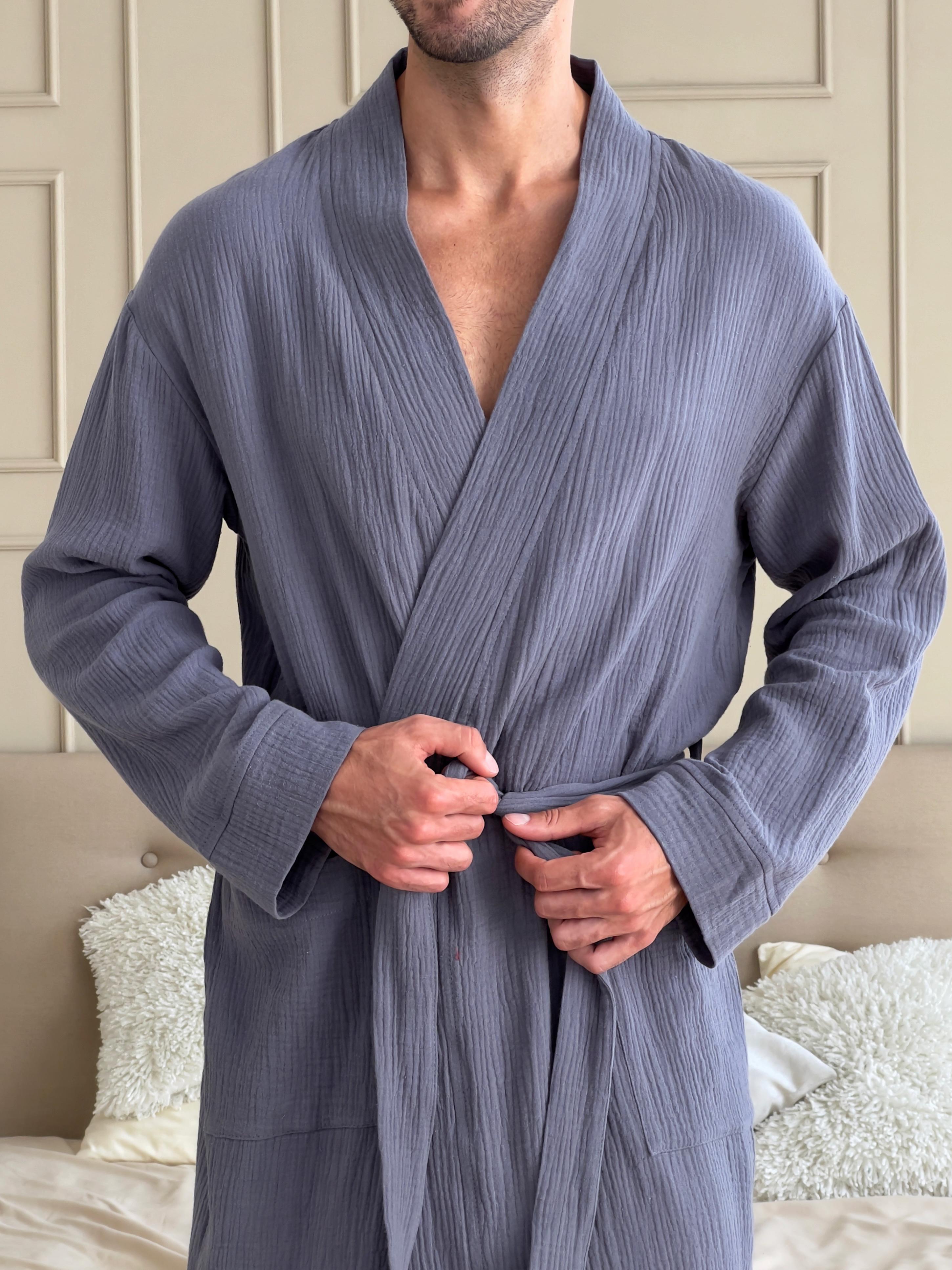 Халат летний мужской COSY Estet из муслина M Темно-серый (M50) - фото 6 Халат летний мужской COSY Estet из муслина M Темно-серый (M50) - фото 6