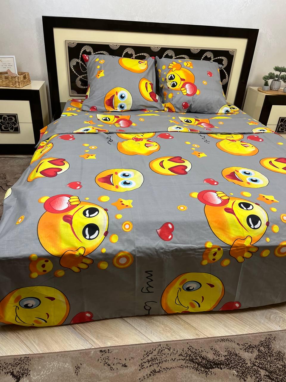 Комплект постільної білизни Смайлики бавовняний полуторний 150х220/50х70 см Сірий (12452694)