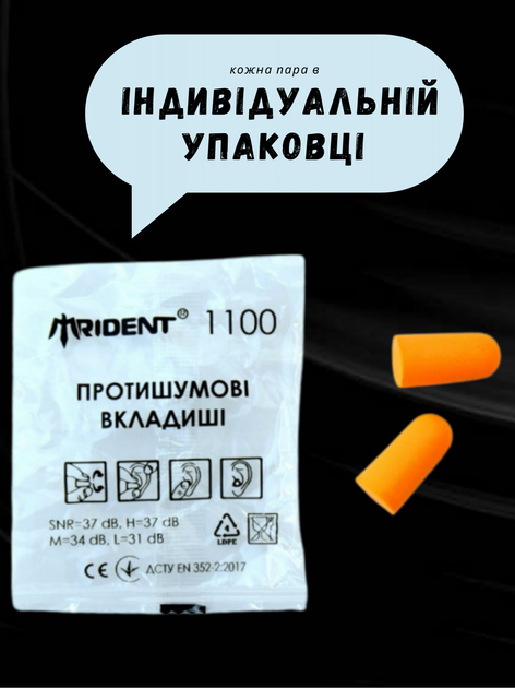 Беруши Trident 1100 SNR без шнурка 37 dB 10 шт. (424103796) - фото 2