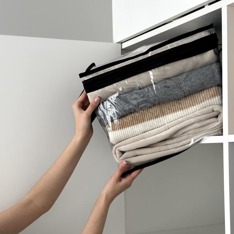 Сумка для речей з ручками прямокутна M Чорний/Прозорий (Hbk-M-bl) - фото 2