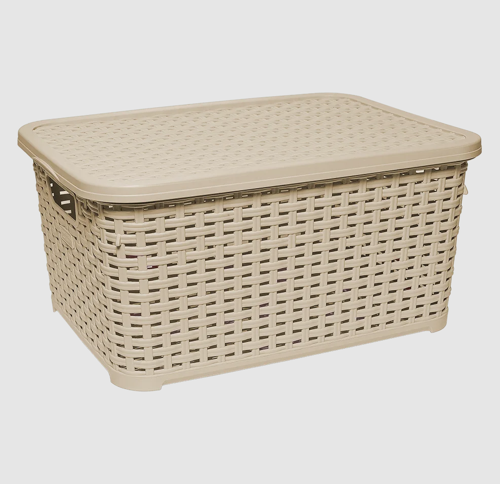 Кошик з кришкою Plastart Ротанг 10 л. кремовий (MUP-SP-295-KREM)
