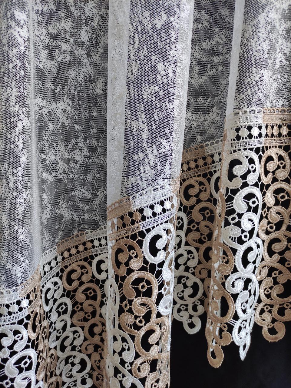 Фіранка аркою Мармур з мереживом 300х180 см Молочний з бежевим (а30ком-мр) - фото 2 Фіранка аркою Мармур з мереживом 300х180 см Молочний з бежевим (а30ком-мр) - фото 2