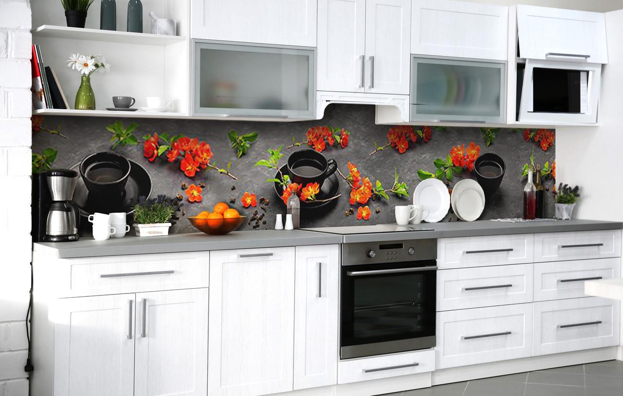 Кухонный фартук Алый гибискус виниловый самоклеющийся 65х250 см