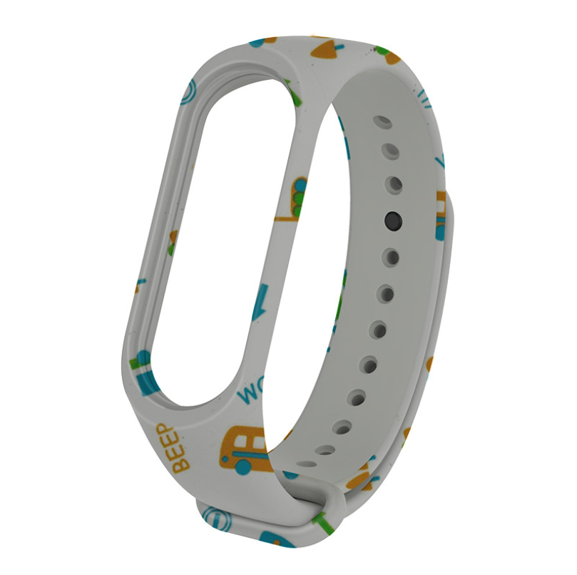 Ремешок для смарт-часов Xiaomi Mi Band 4/3 MiJobs с рисунком силиконовый Машинки/Серый (2138P)