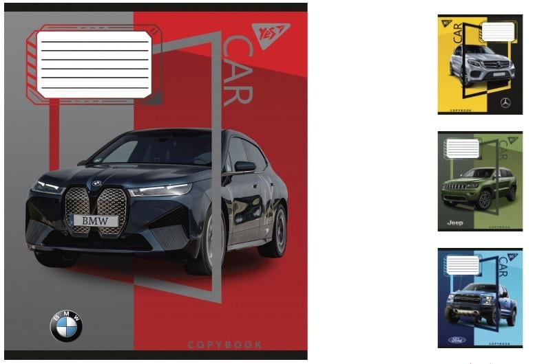 Зошити учнівські у клітинку YES Colour car 18 арк. 25 шт. в уп. (MTT-148275)