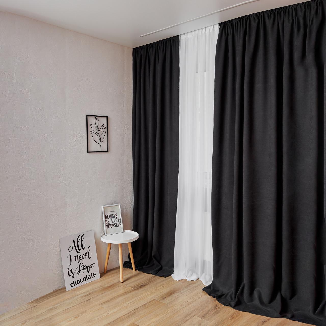 Шторы готовые микровелюр на тесьме однотонные Черный Шторы готовые микровелюр на тесьме однотонные Черный