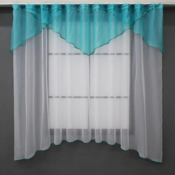 Гардина с аркой/ламбрекеном на кухню 280х170 см Белый/Лазурный (025к) Гардина с аркой/ламбрекеном на кухню 280х170 см Белый/Лазурный (025к)