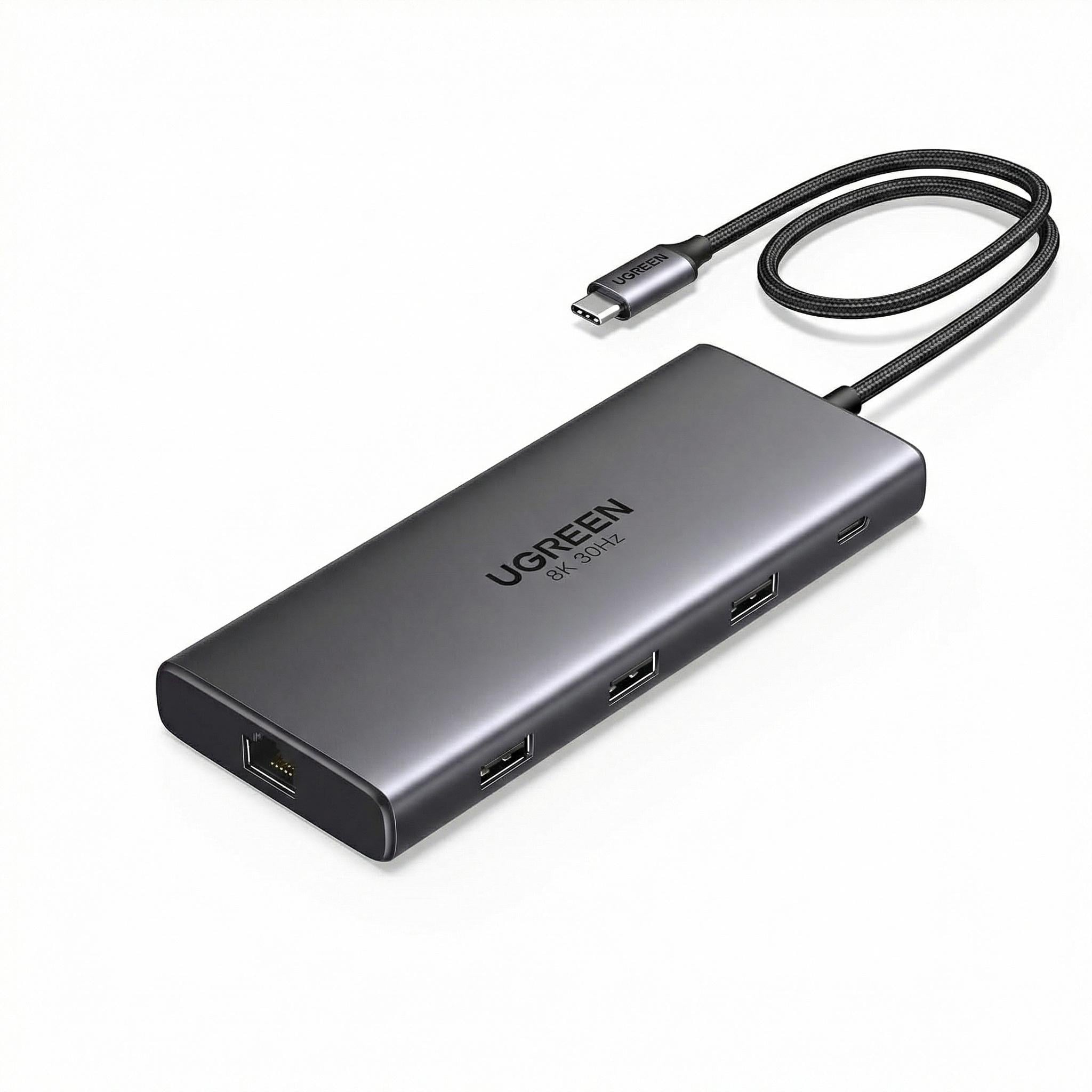USB-хаб 10в1 UGREEN CM639 Type-C/2xHDMI/PD 100 Вт Темно-серый (15534)