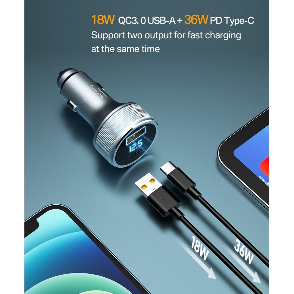 Зарядний пристрій автомобільний ASOMETECH USB Type-c/USB qc 3.0 з дисплеєм Metall 54W (25397460) - фото 7