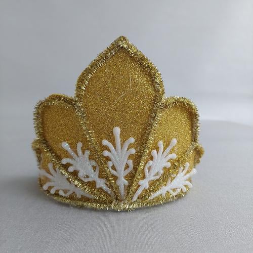 Обруч на голову новогодний/карнавальный Корона Снежная ночь ручной работы Золотой (210109)