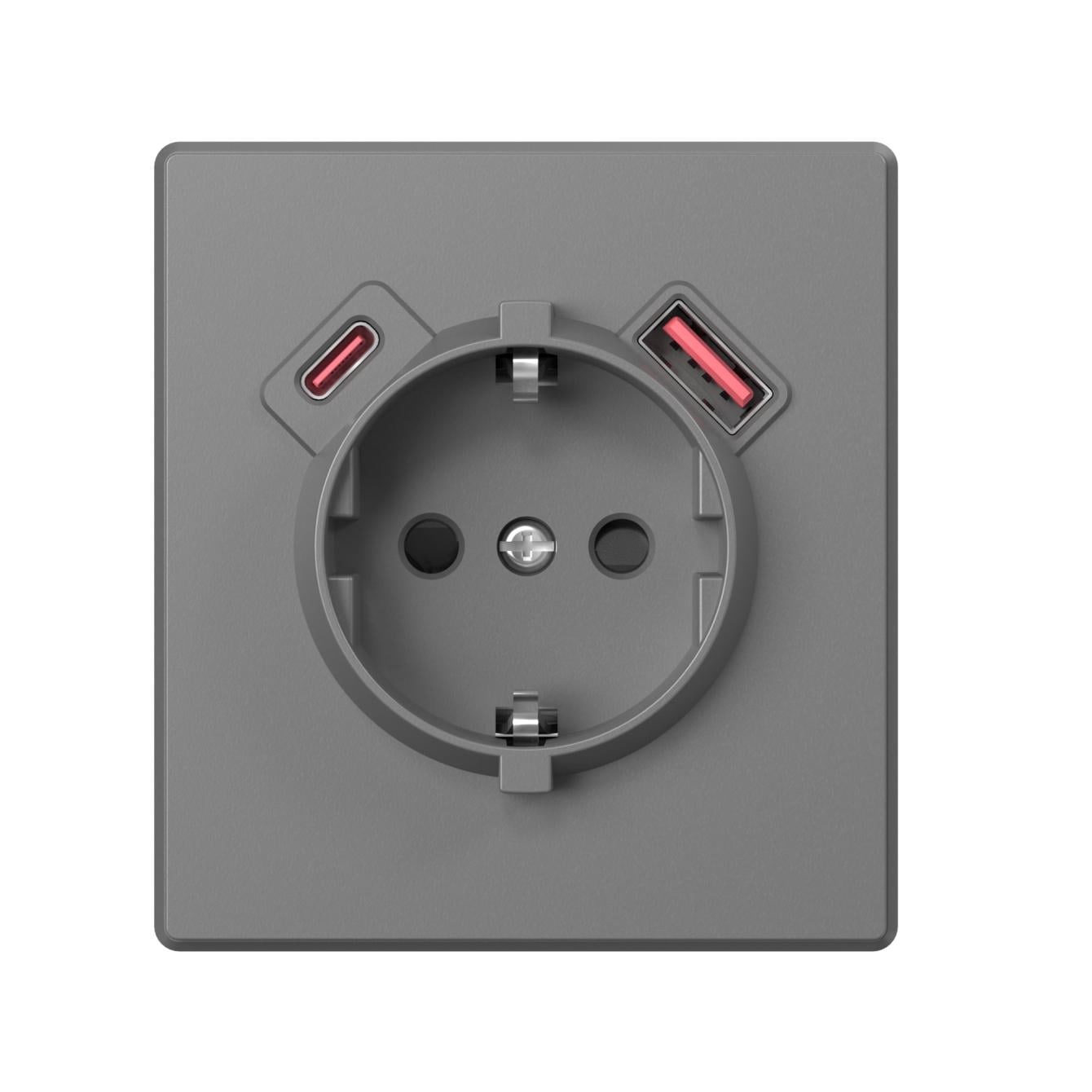 Розетка одинарная с заземлением Videx NOTA USB-A+C 20W Серый графит (VF-NT-SK1GUC-GR)