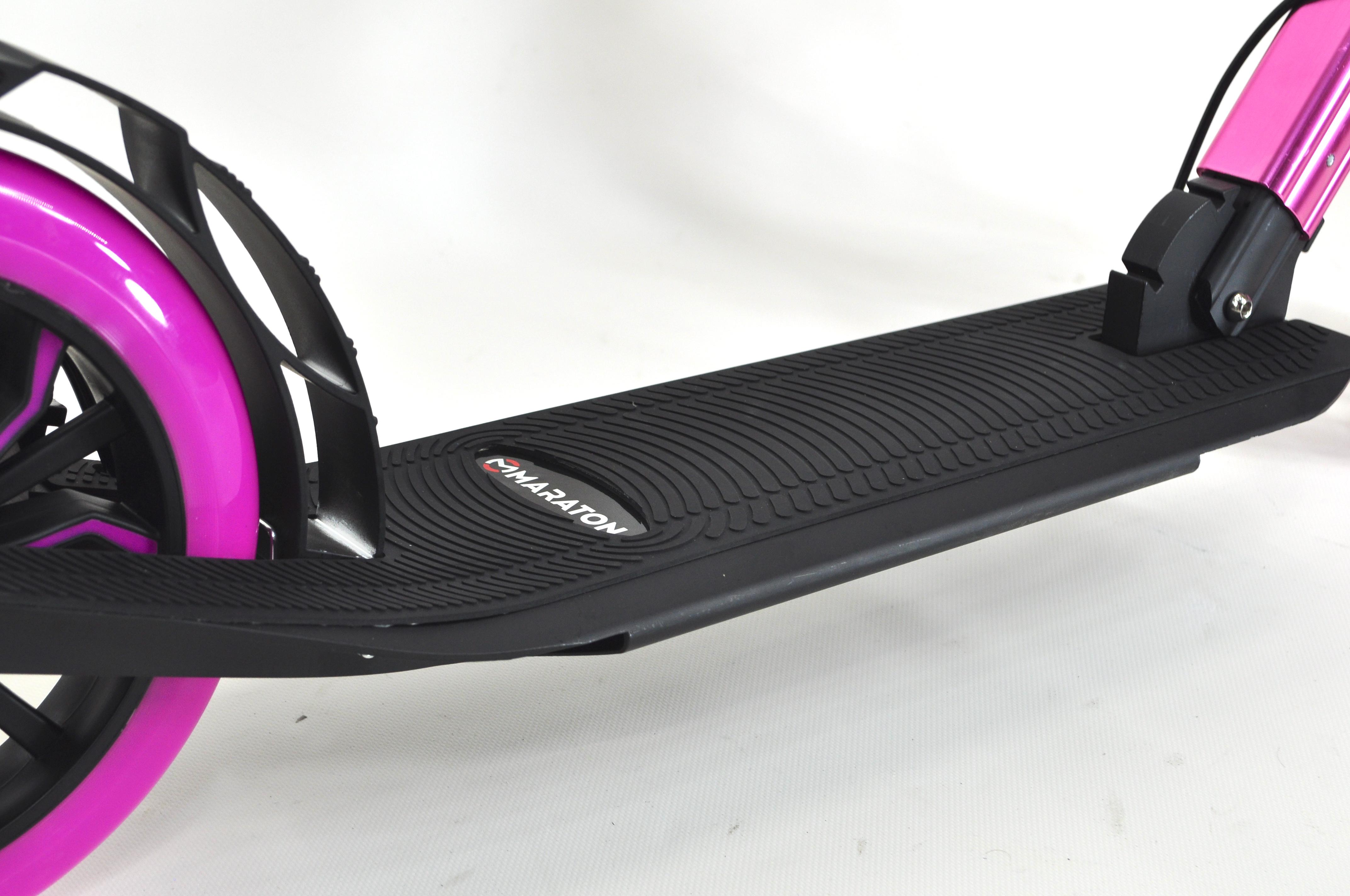 Самокат двухколесный Maraton Cardinal с дисковым тормозом и подногой Черный с розовым - фото 2