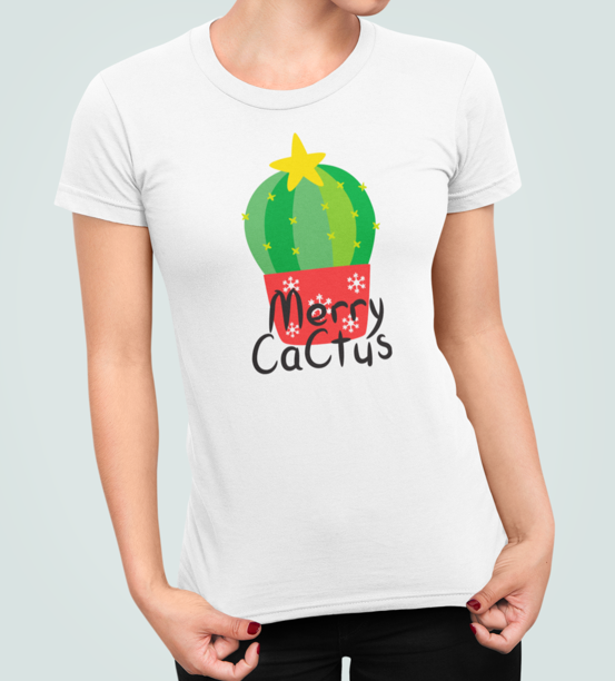 Футболка женская новогодняя Stedman с принтом Merry cactus кактус S Белый (НГ55.1-6)