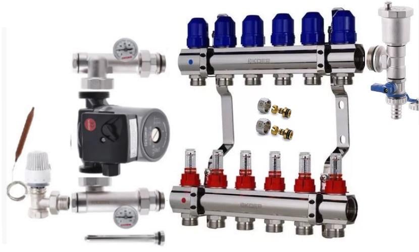 Коллектор для теплого пола KOER 6 контуров угловой комплект (9119300)