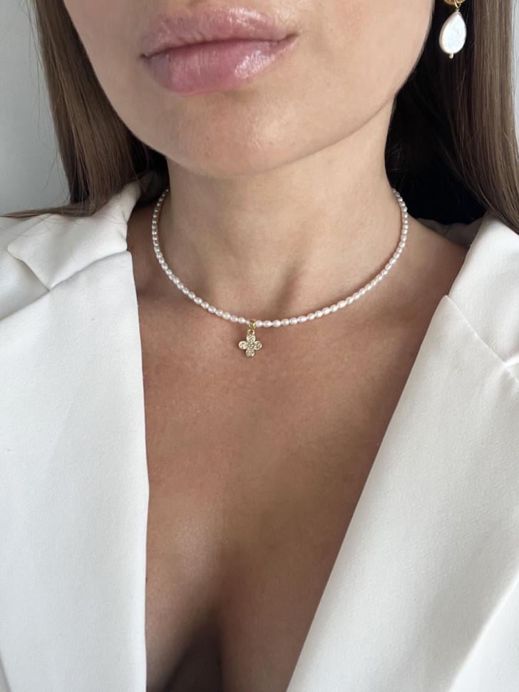 Чокер LeBijou перлинний із підвіскою квітка (4941)