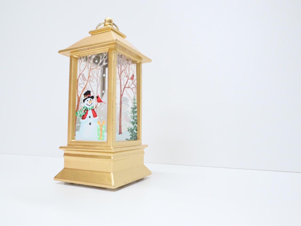 Елочная игрушка Фонарик со снеговиком 12,5х5,5х5,5 см Золотистый (1301550640)