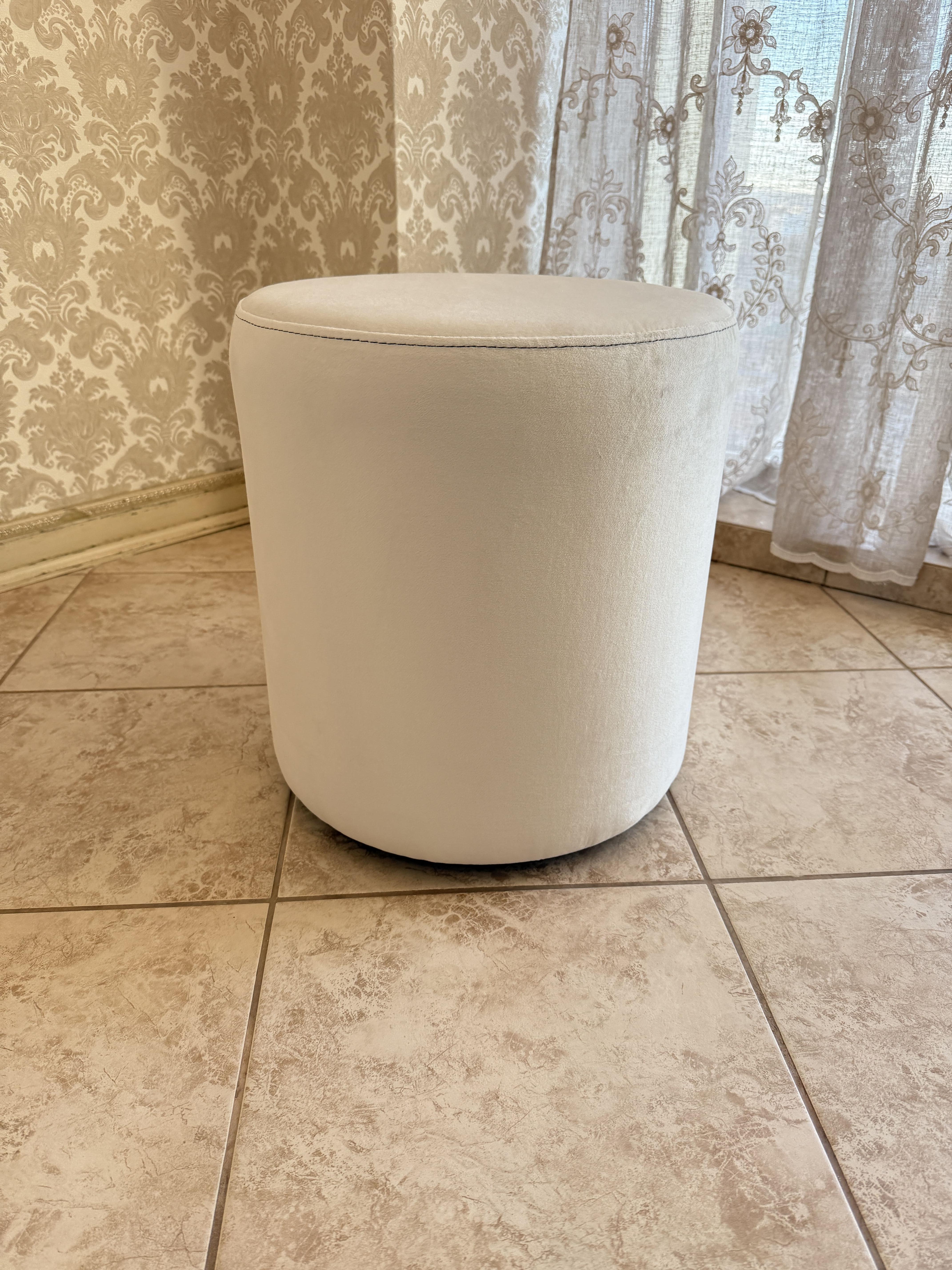 Пуф круглый велюровый 380х420 мм Белый (0101)