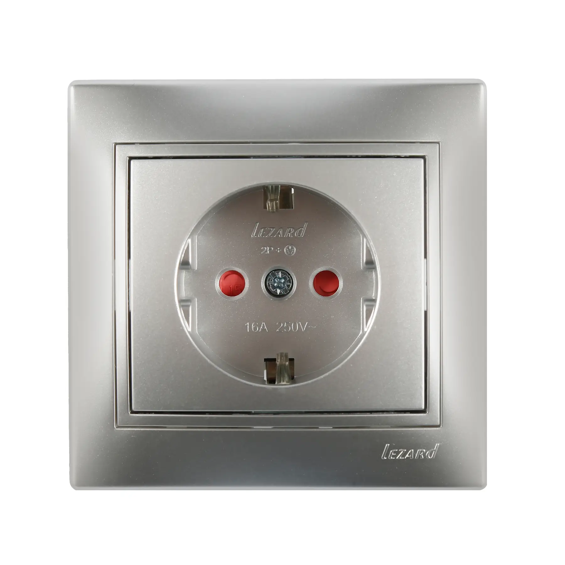 Розетка Lezard Mira 1-я с заземлением со шторками Металлик