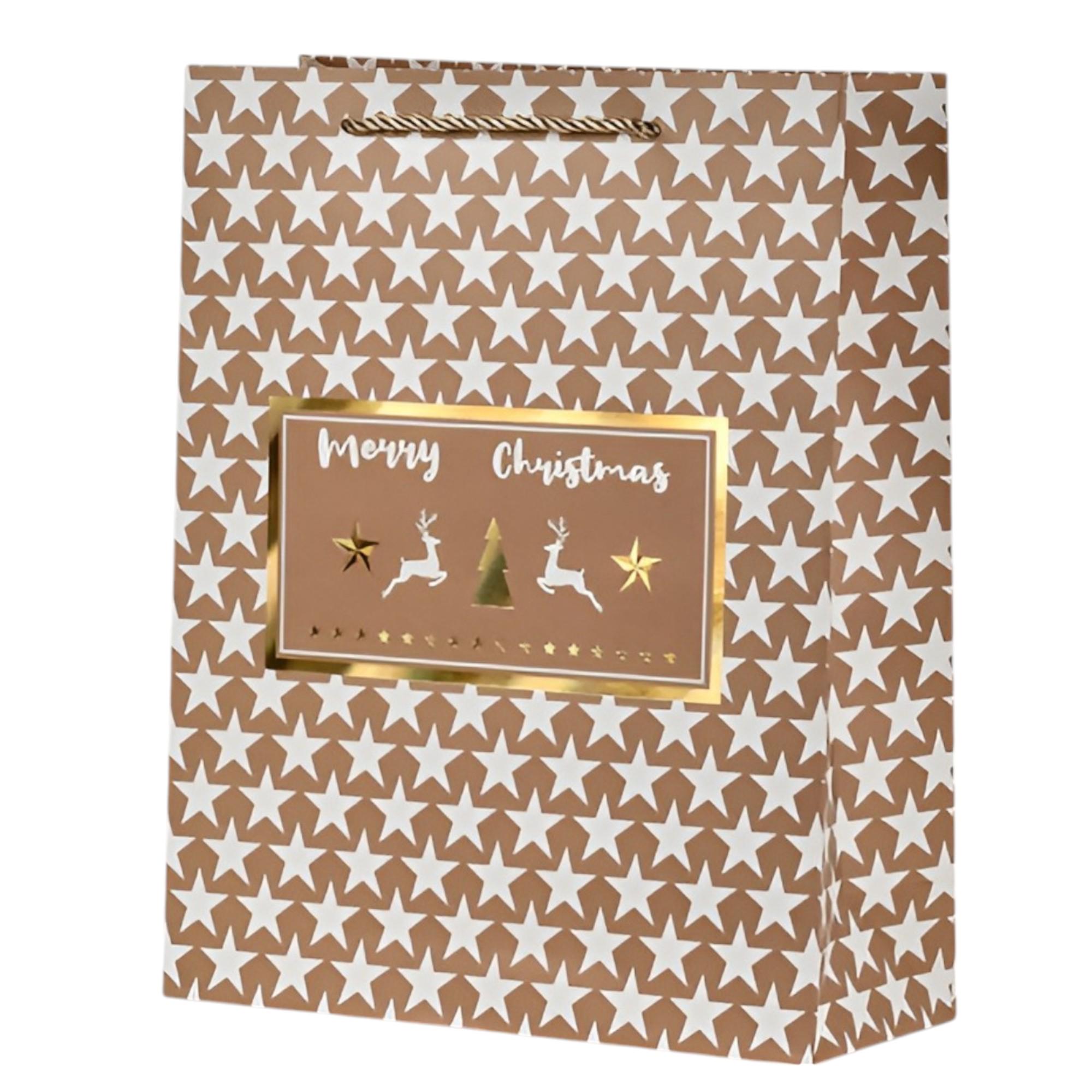 Подарунковий пакет з ручками Stenson Christmas notes 31х42х12 см Темно-бежевий (R33015-L)