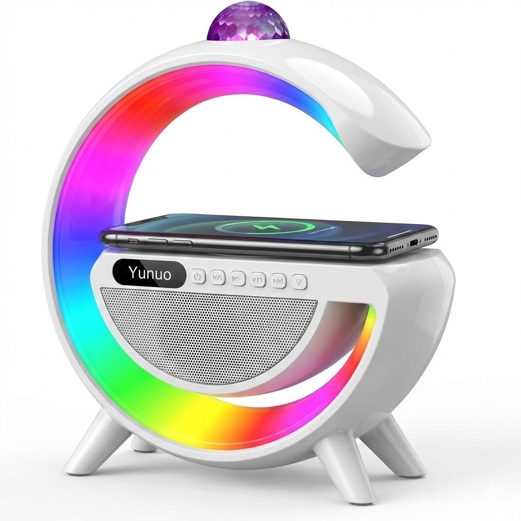 Нічник-колонка YN-2366 з бездротовою зарядкою та RGB LED підсвіткою 15 Вт/дискокуля ( YN2366)