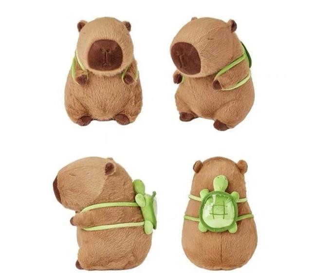 Мягкая игрушка Капибара с рюкзаком Ракушкой 35см Коричневый (24984678) - фото 4 Мягкая игрушка Капибара с рюкзаком Ракушкой 35см Коричневый (24984678) - фото 4