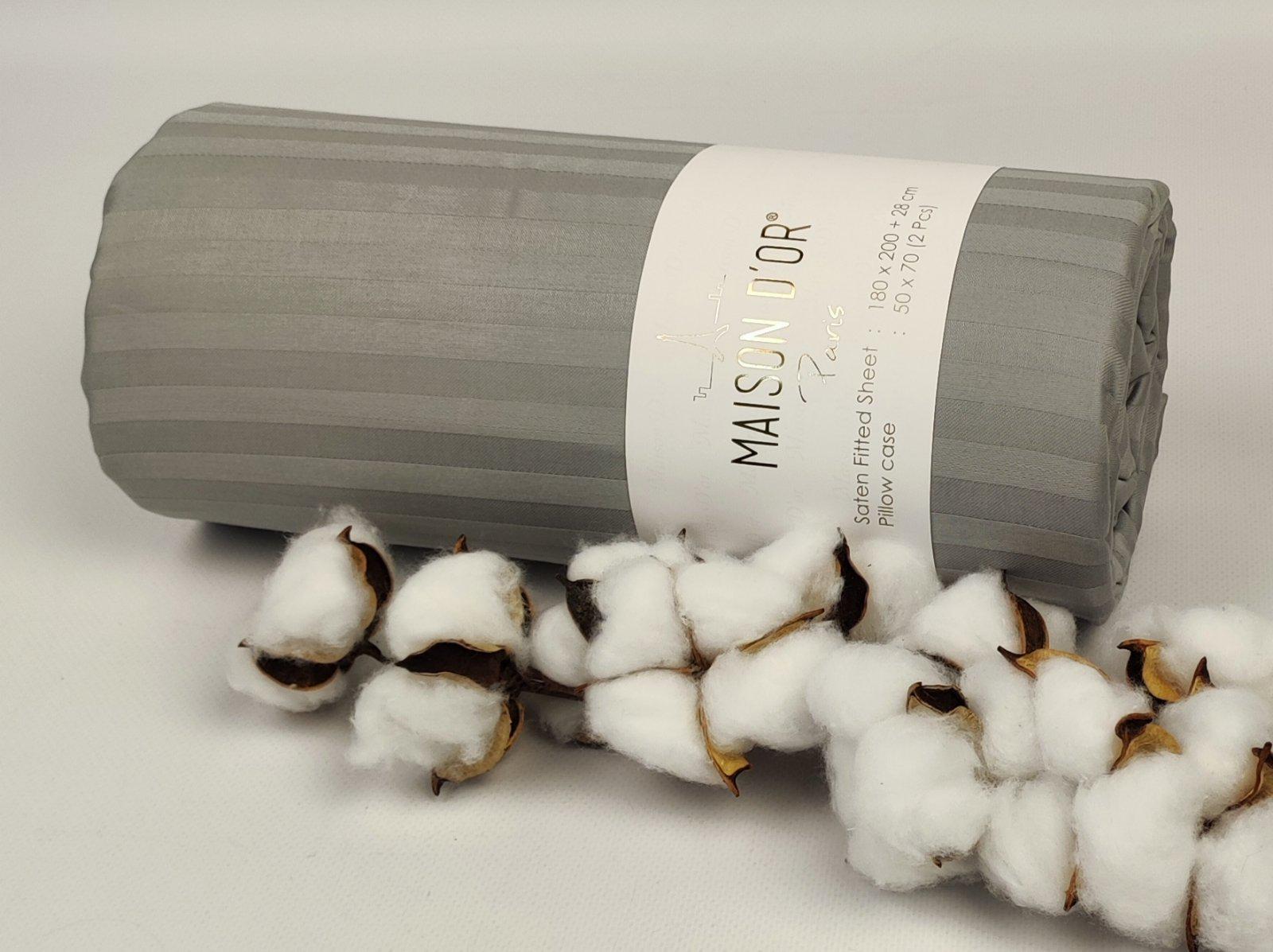 Простынь на резинке Maison D'or 180x200 см с наволочками страйп-сатин Grey (CN23357)