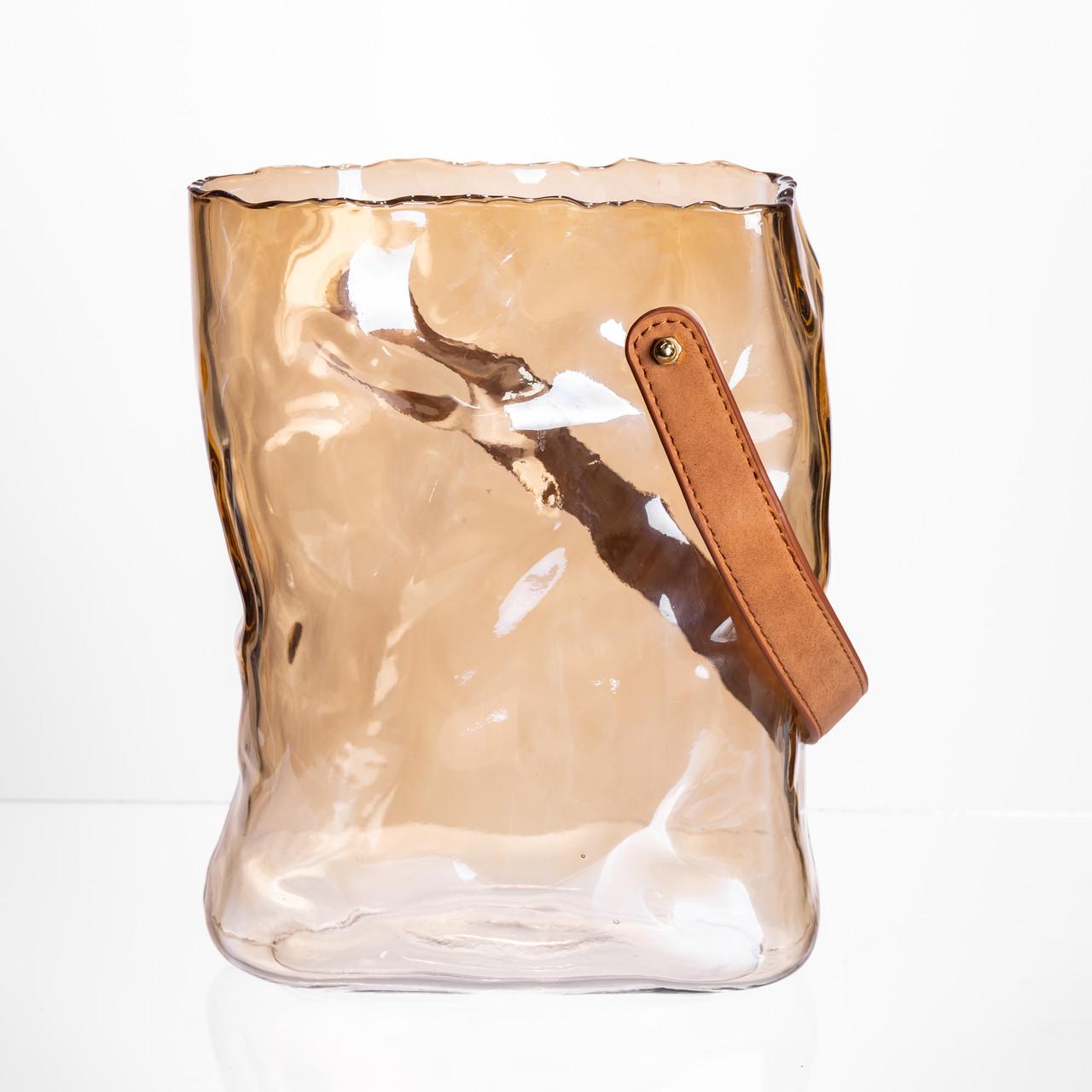 Ваза подарункова скляна сумочка з ручкою декоративна 2,8 л 18х9х25 см Коричневий (HP-19-157-1)