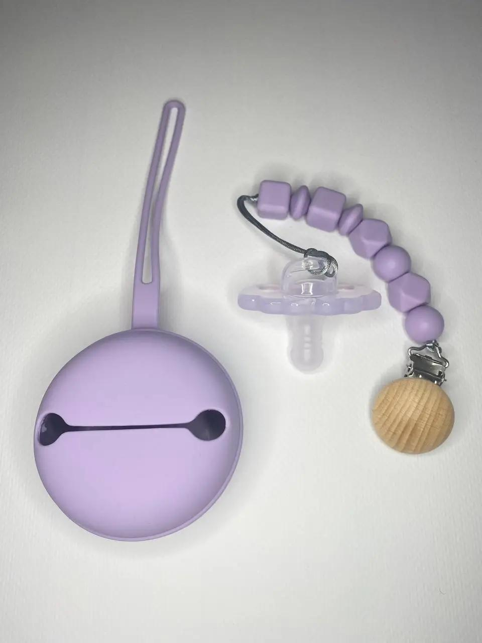 Пустышка силиконовая 3в1 с чехлом и креплением Фиолетовый (6100) - фото 2