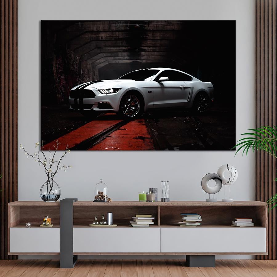 Картина Автомобиль Белый Ford Mustang 80x54 см (A1194-1)