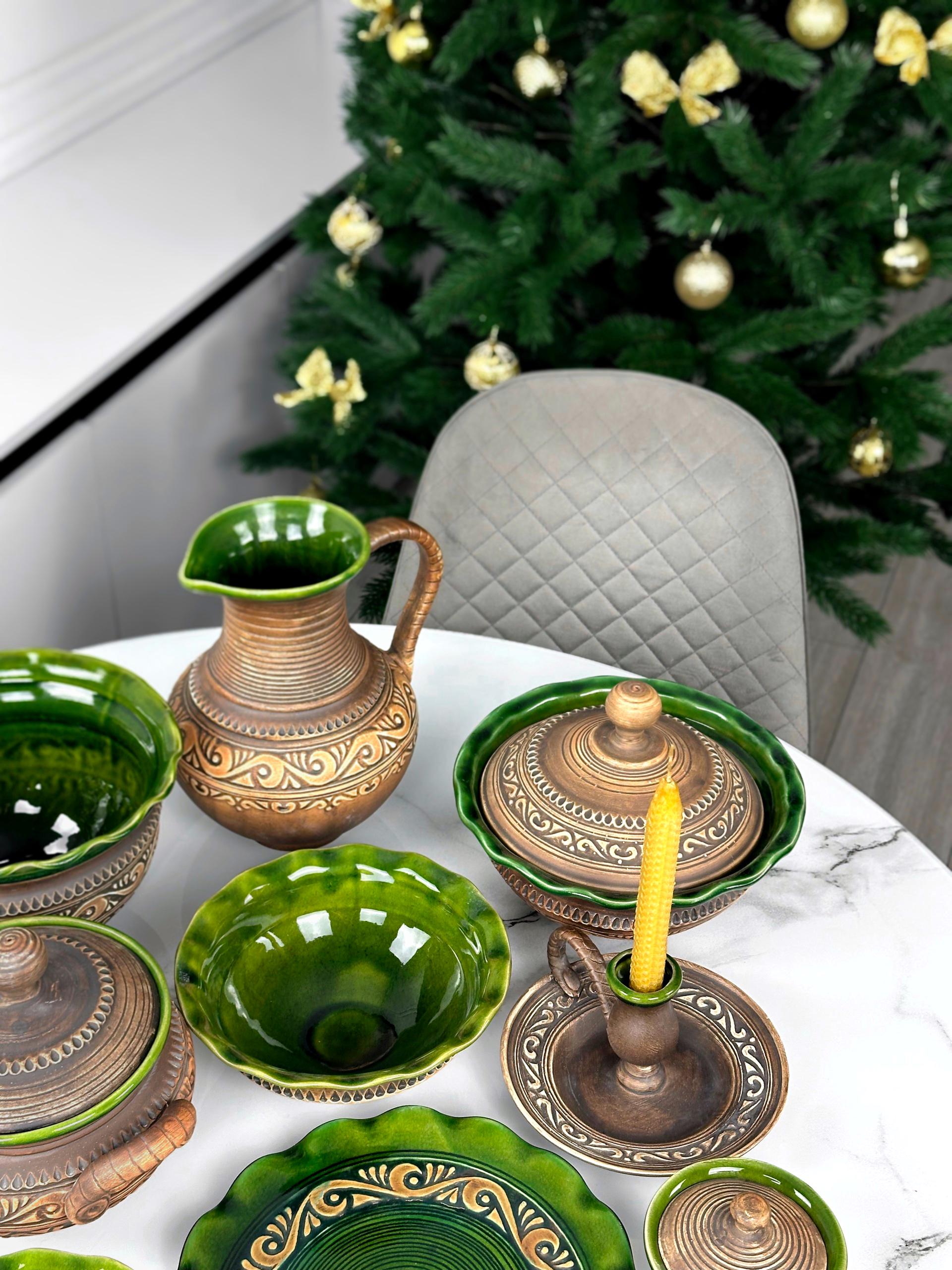 Набор глиняной посуды Рождественский Двенадцать блюд Гражда на 6 человек Коричневый (17019-36) - фото 5